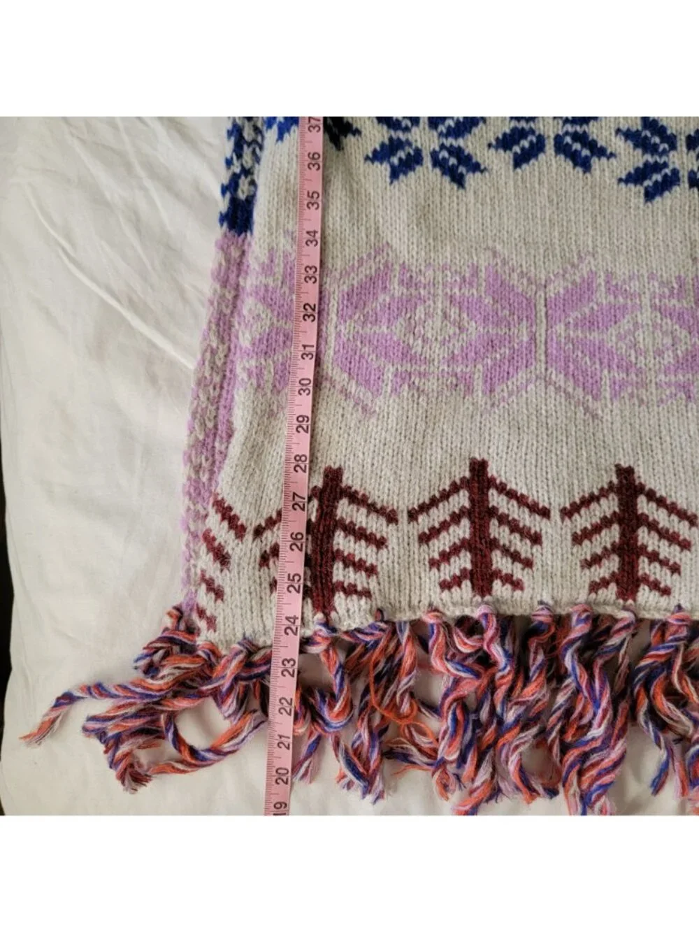 Free People Winter Whimsy Fringe Throw Blanket Cozy Winter Fair Isle Wool Boho